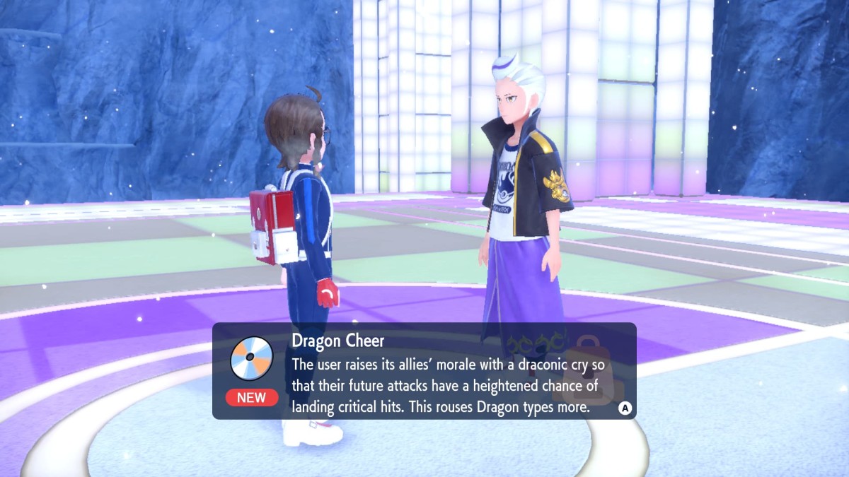 Drayton giving the player a Dragon Cheer TM in Pokemon Scarlet and Violet